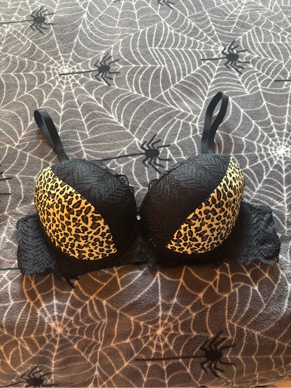Leopard Print Lace 38D Push-Up Bra